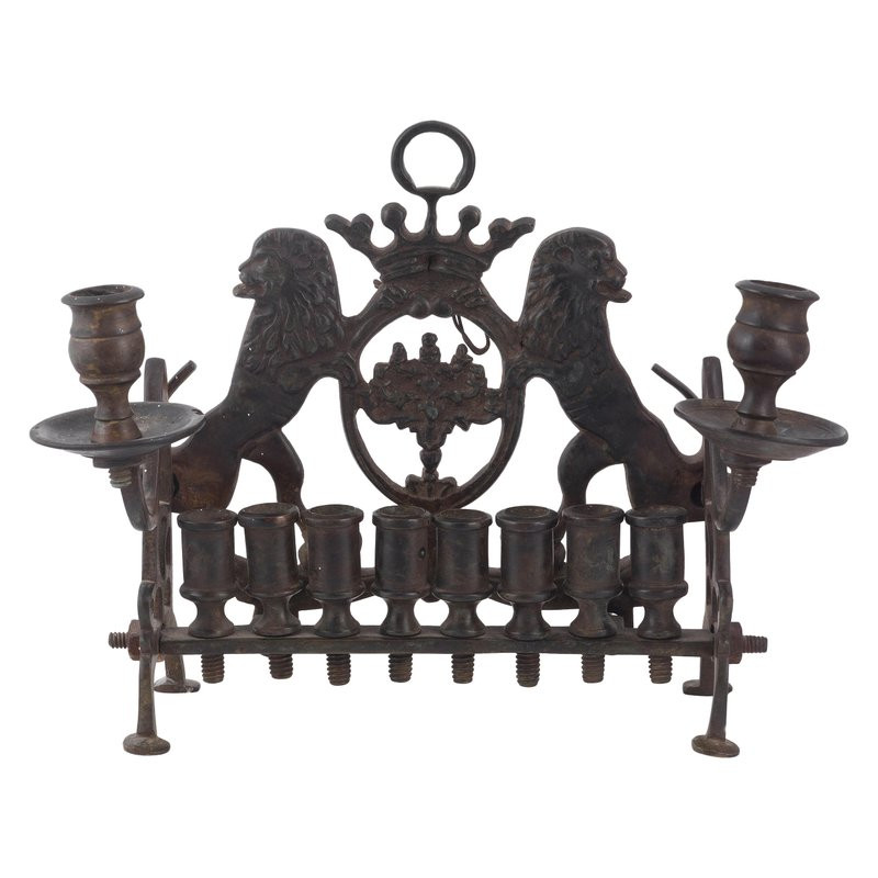 18th Century Galician Brass Hanukkah Lamp Menorah