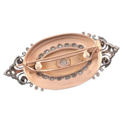 Antique French Rose Gold Silver and Ol Cut Diamond Brooch