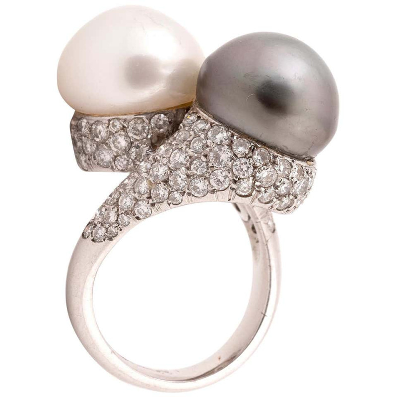 Cultured Pearl and Diamond Crossover Ring