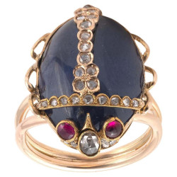 Sapphire Ruby And Diamond Ladybug Ring Russian 1900's