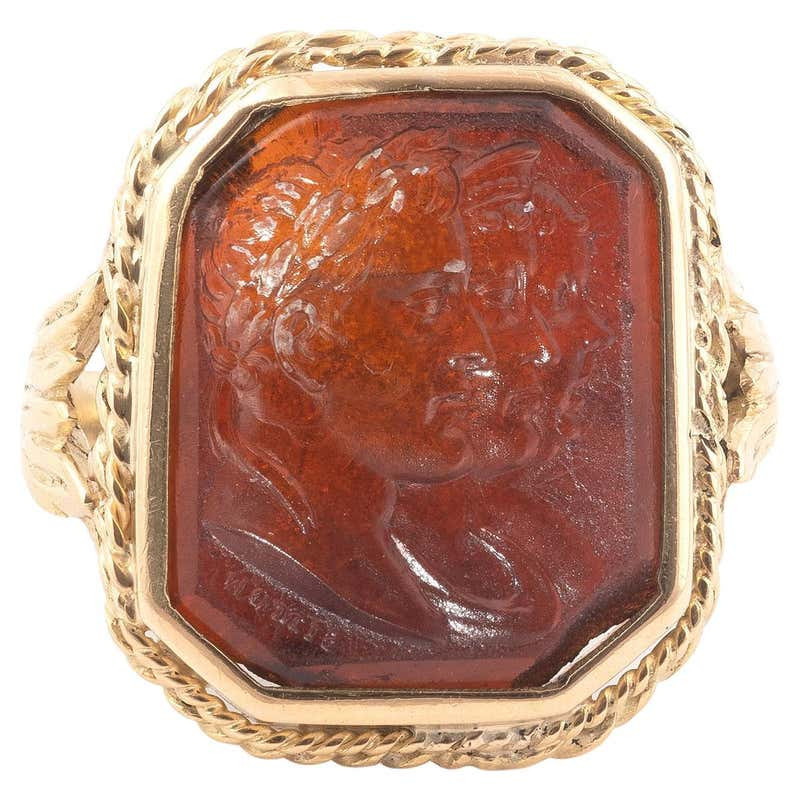 Antique Brown Vitreous Intaglio Ring By Simon Fils (1788-1866)