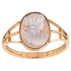 Antique 2-Layer Agate Cameo Bangle Bracelet, Late 19th Century