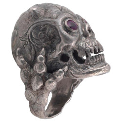 Silver and Garnet Eyes Devil Skull Ring