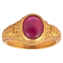 Renaissance Revival Gold and Ruby Masks Ring