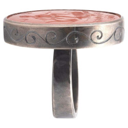 Large Blackened Silver and Carnelian Intaglio Men's Ring