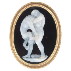 Large Hardstone Cameo of Hercules and the Nemean Lion Men's Ring 19th Century