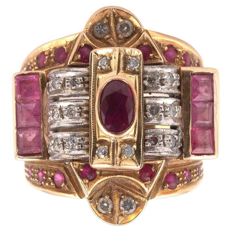 A Large 18K Rose Gold Ruby And Diamond Ring Circa 1940