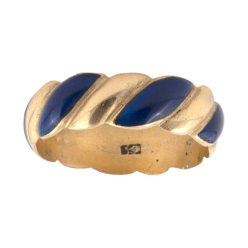 Blue Enamel and 18k Gold Eternity Band Ring
