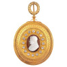 Pectoral Gold Pendant from Castellani with a Cameo Attributed To Luigi Saulini (1819-1883) Showing Pope PIO IX'S  Effegy