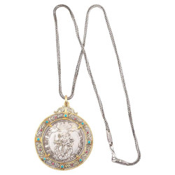 Antique 1670 Genoa Silver Coin Pendant Necklace with Gold and Gems