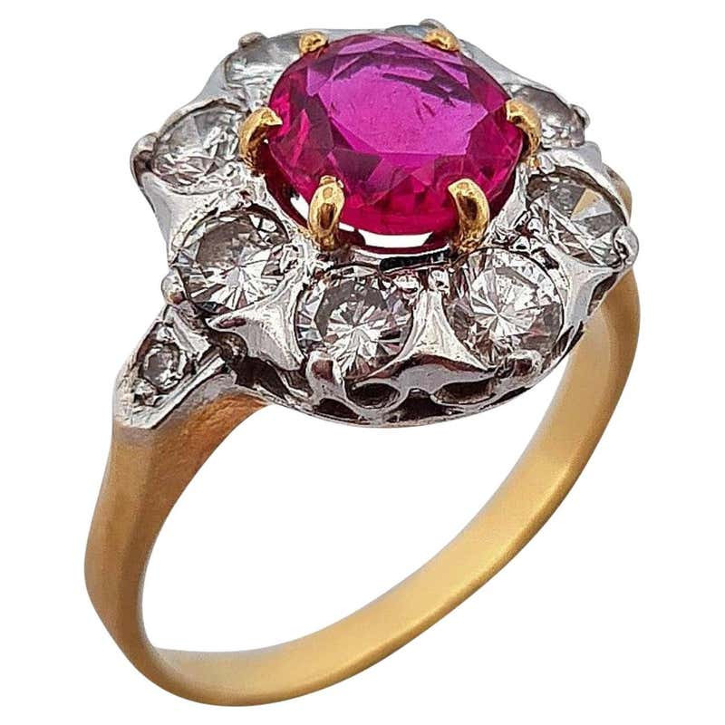 Burma Ruby And Diamond Cluster Ring