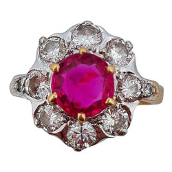 Burma Ruby And Diamond Cluster Ring