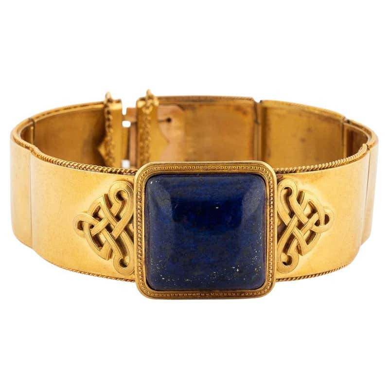 18 Karat Yellow Gold and Lapis Lazuli French Bangle Bracelet