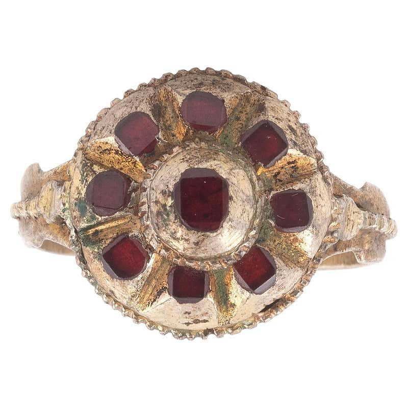18th Century Italian Red Garnet Cluster Ring