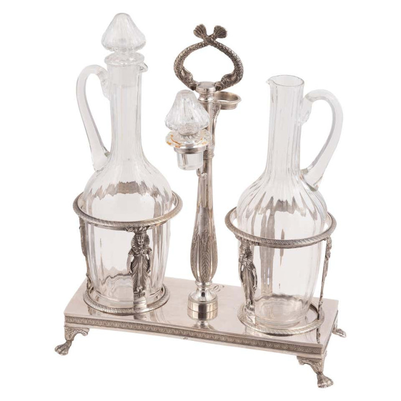 19th Century French Silver Two-Bottle Cruet Stand