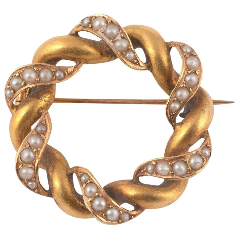 Seed-Pearl and Gold Brooch Edwardian