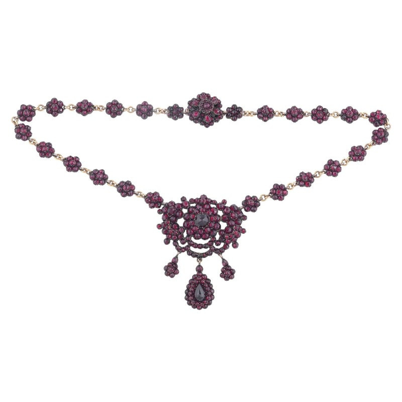 Mid-19th Century Victorian Gold Silver and Garnets Necklace
