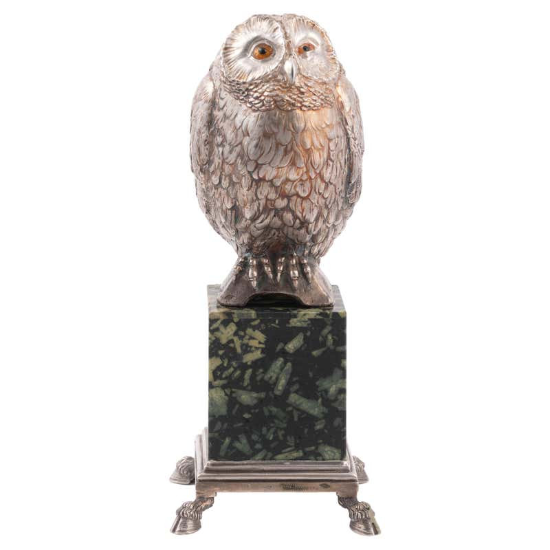 Parcel-Gilt Silver Ornament Modelled as an Owl