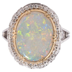 Vintage 18 Karat Gold Opal and Diamond Cluster Ring