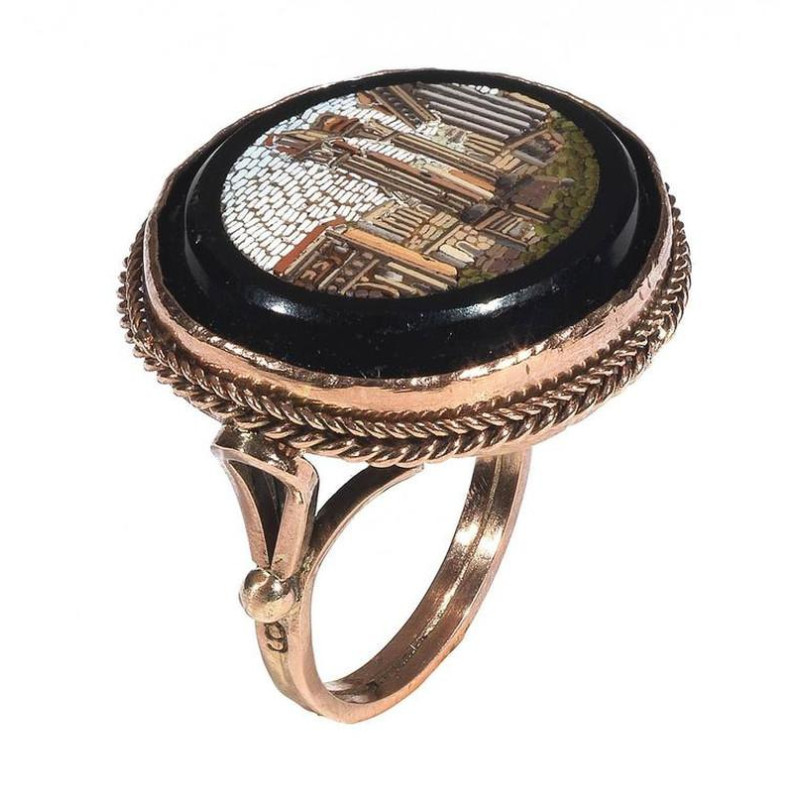 Italian Micromosaic Gold Fori Romani Ring