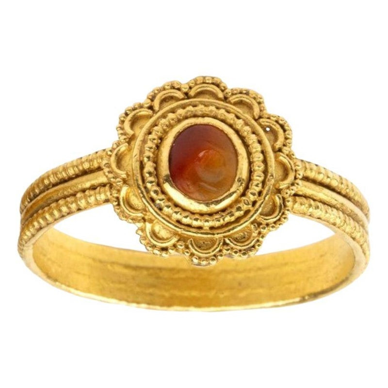 Yellow Gold And Agate Archaeological-Style Ring