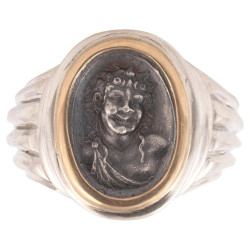 18kt Yellow Gold And Silver Cameo A Smiling Satyr Men's Ring
