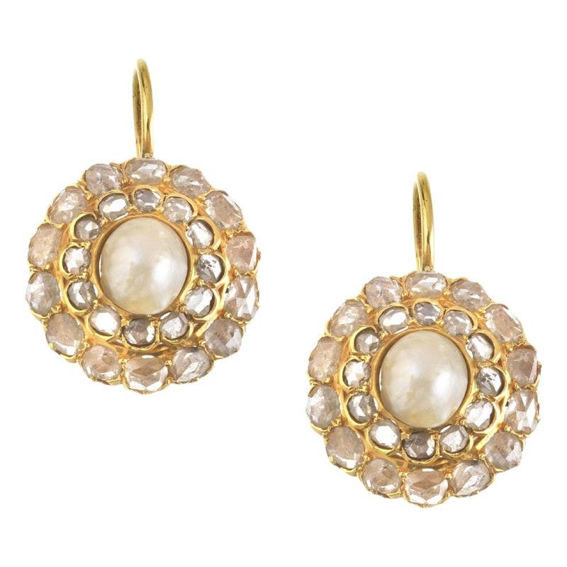 Early 20th Century Natural Pearl And Rose Diamond Earrings