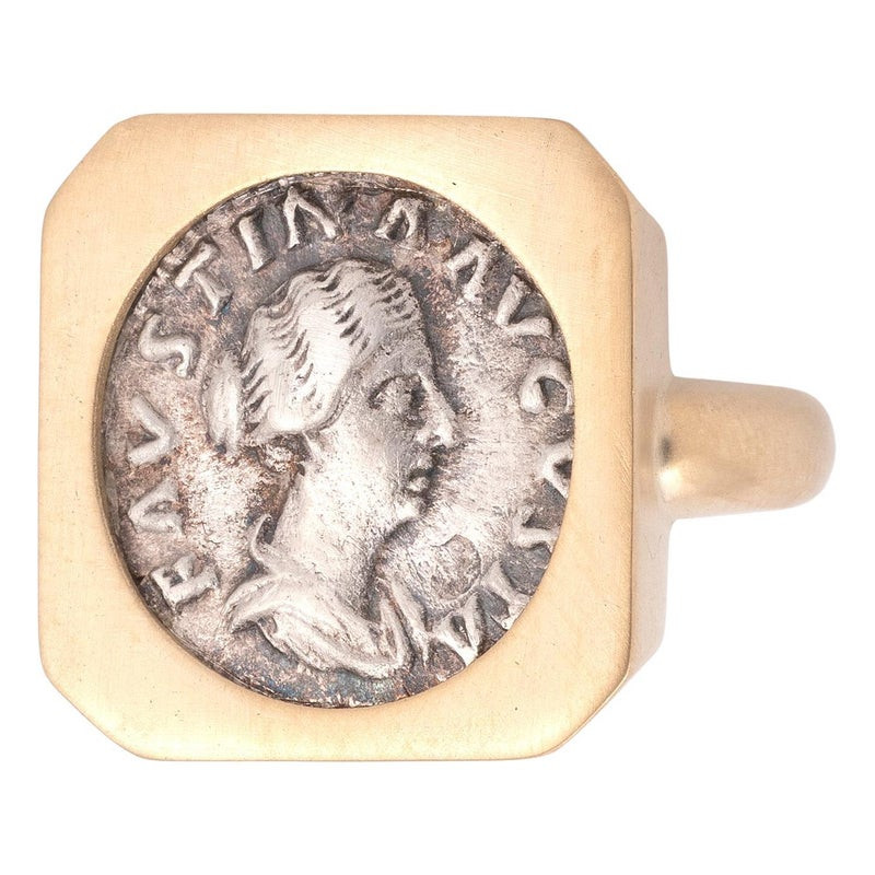 Gold Ring Featuring Roman Silver Denarius of Empress Faustina 161 AD -180 AD