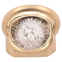 Gold Ring Featuring Roman Silver Denarius of Empress Faustina 161 AD -180 AD
