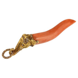 18kt Yellow Gold And Diamond Coral Horn