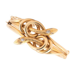French Antique Gold And Diamond Snake Bracelet