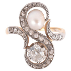 Antique Old Cut Diamond And Natural Pearl Ring