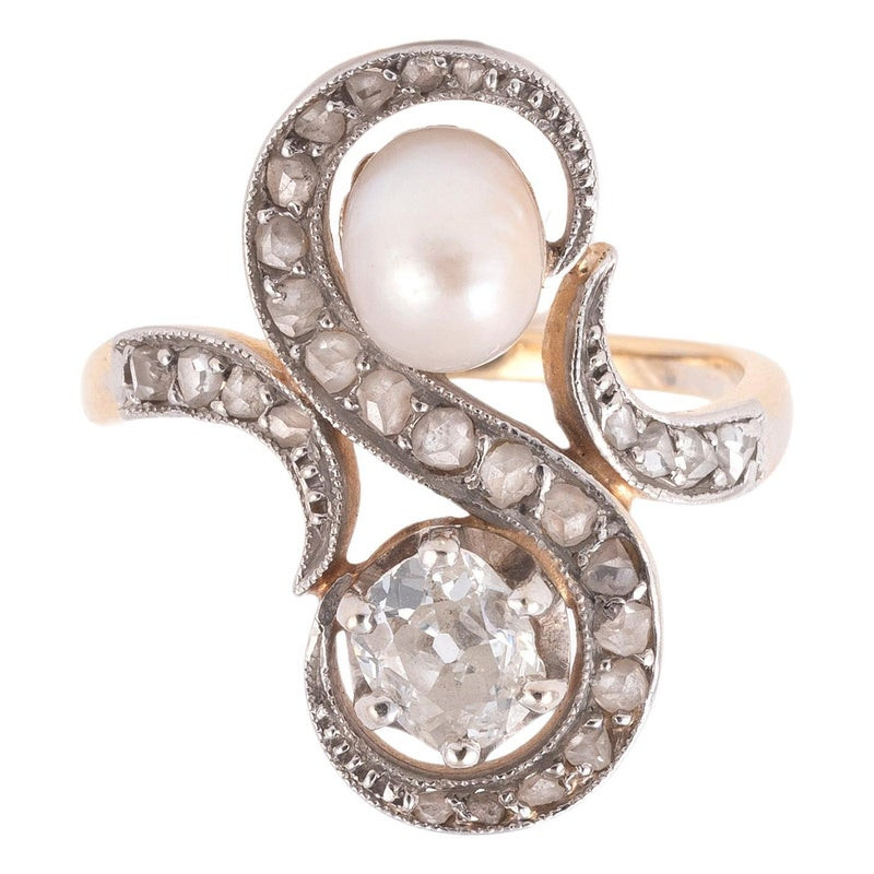 Antique Old Cut Diamond And Natural Pearl Ring