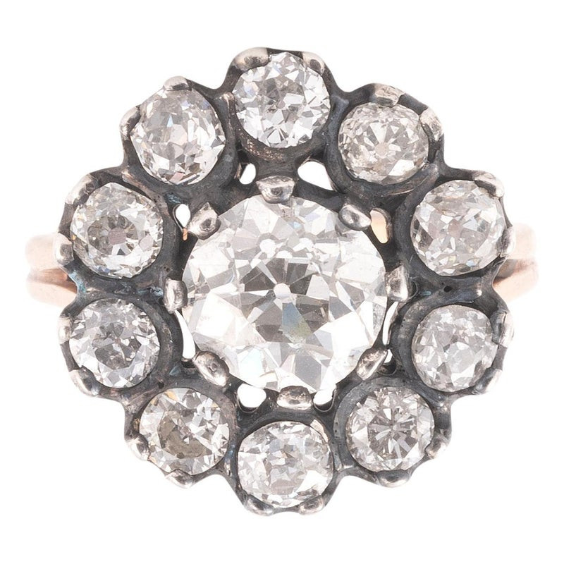 Antique Diamond Set Cluster Floral Ring