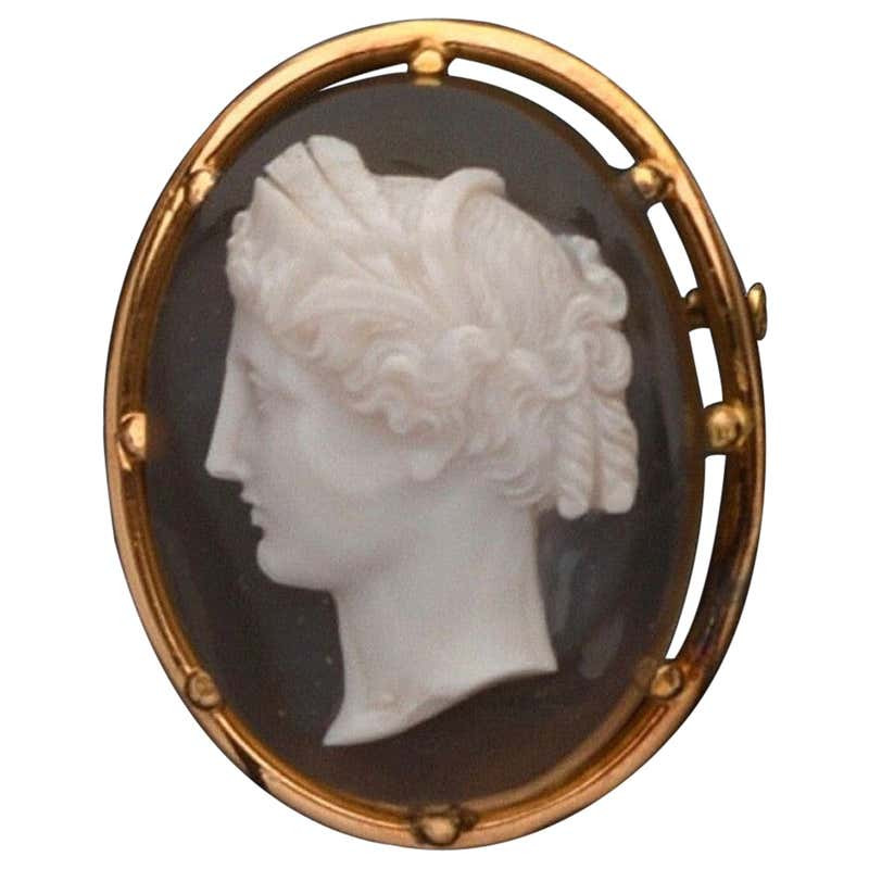 Antique French Agate Cameo Brooch