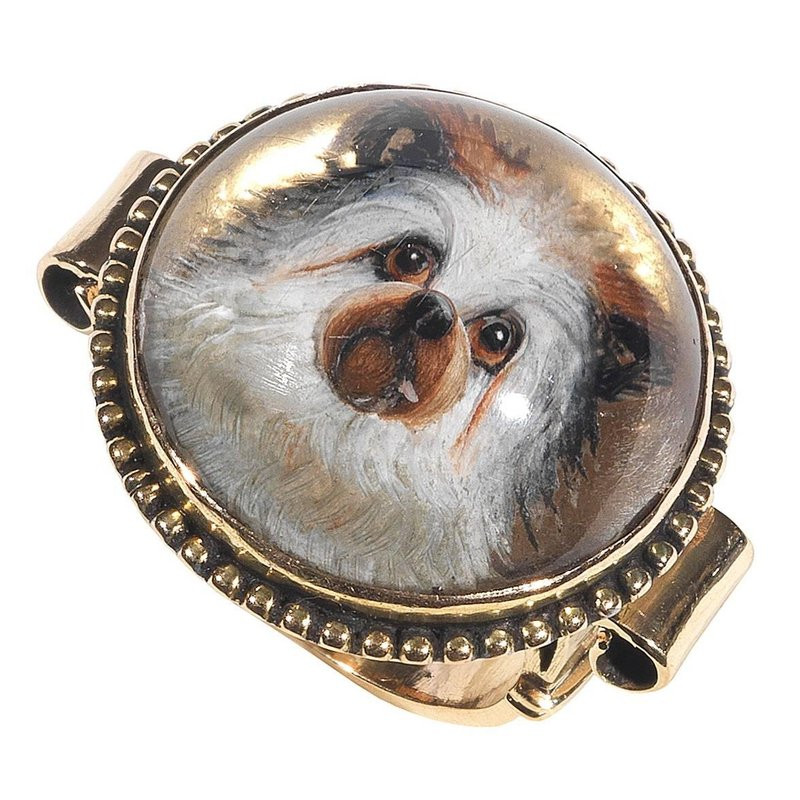 Victorian Essex Crystal Reverse Intaglio Gold Dog Ring