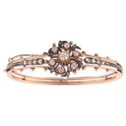 Late 19th Century Old Cut Diamond Gold Half Hoop Bangle Bracelet