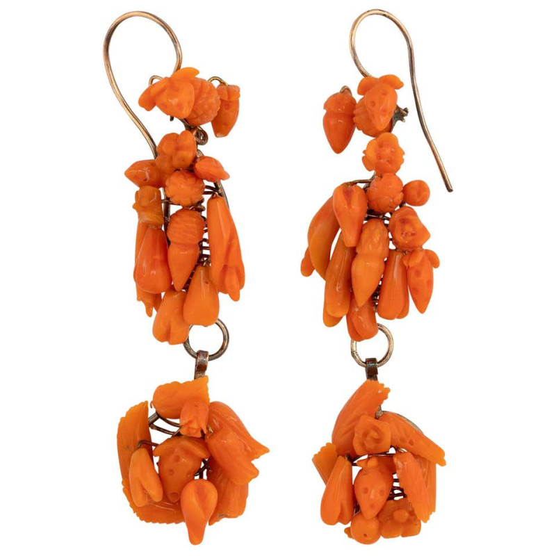 Antique Carved Earrings, Late 19th Century