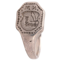 Silver Merchant's Seal Ring With Shield And Letters, 15th Century