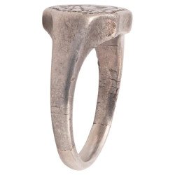 Silver Merchant's Seal Ring With Shield And Letters, 15th Century