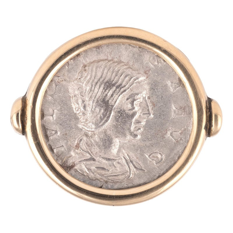 Gold Ring With Silver Denarius of Empress Julia Maesa, 218-222 AD