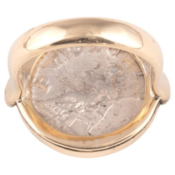 Gold Ring With Silver Denarius of Empress Julia Maesa, 218-222 AD