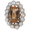 Antique Pearl Topaz Oval Faceted Diamond Gold Cluster Ring