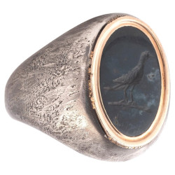Victorian Gold & Silver Ring with Green Jasper Bird Intaglio