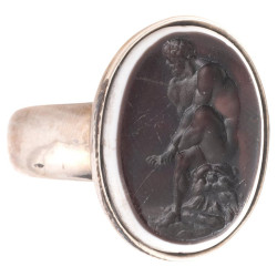 Late 19th Century Silver and Two Colour Vitreous Hercules Intaglio Men's Ring
