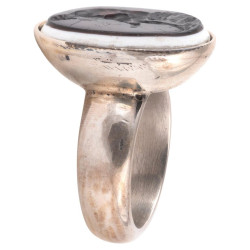 Late 19th Century Silver and Two Colour Vitreous Hercules Intaglio Men's Ring
