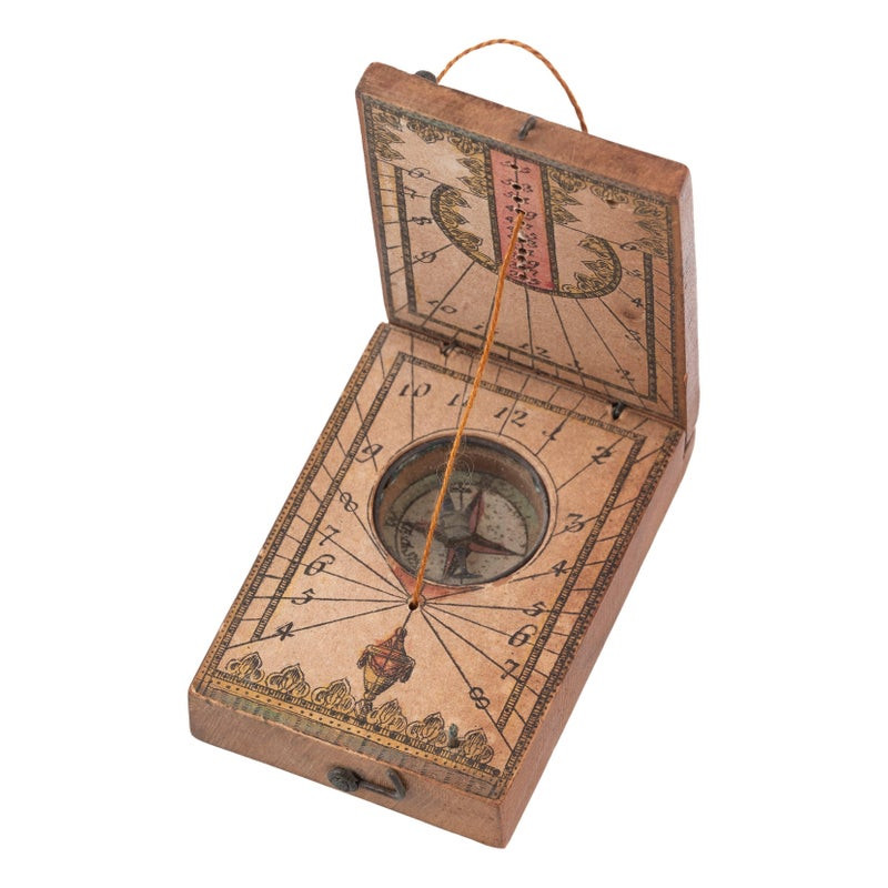 A German Stockert Pattern Fruitwood Diptych Pattern Pocket Sundial