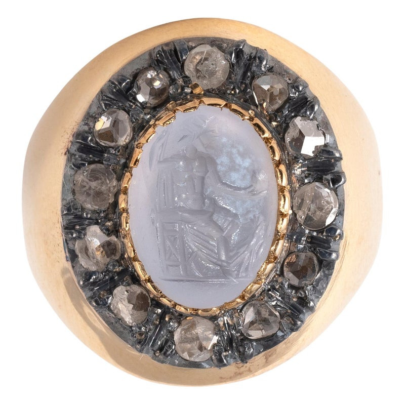 Chalcedony Roman Intaglio Ring of Jupiter 2nd-3rd Century A.D.