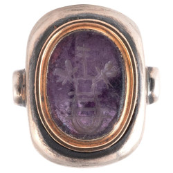 Silver Gold Amethyst Ring Depicting Musical Instrument 1st Century