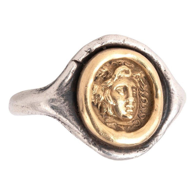 Antique 19th Century Silver and Gold Medusa Cameo Ring